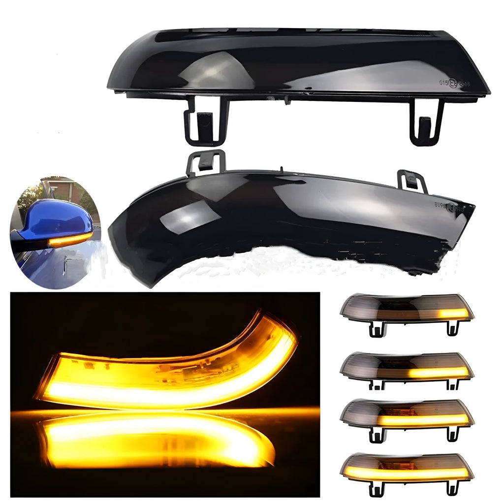 Volkswagen Golf MK5 running water turn signal light in ABS housing, shown in single yellow and blue yellow colour options.