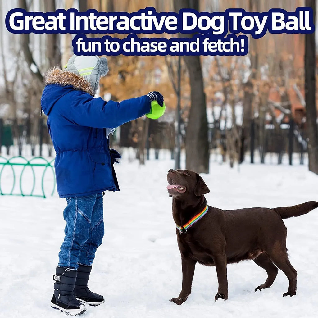 Green natural rubber squeaky dog ball toy for aggressive chewers, shown with dimensions 90mm.