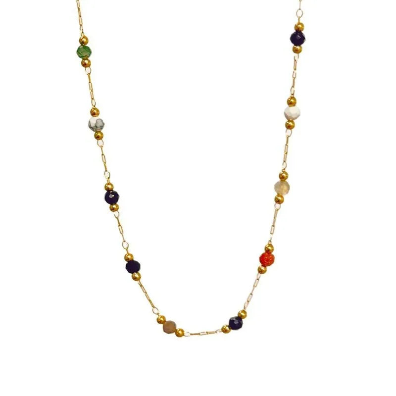 Women's titanium steel necklace with natural stone pendant and gold electroplated chain