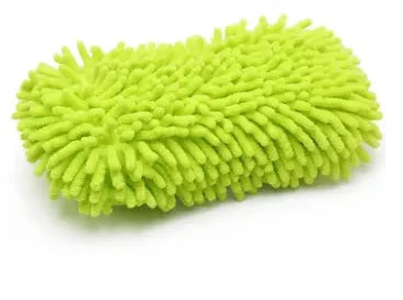 Silvery green microfiber car wash sponge measuring 14 by 25 centimetres