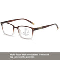 Multifocal reading glasses with anti-blue light and colour-changing lenses in various frame colour options
