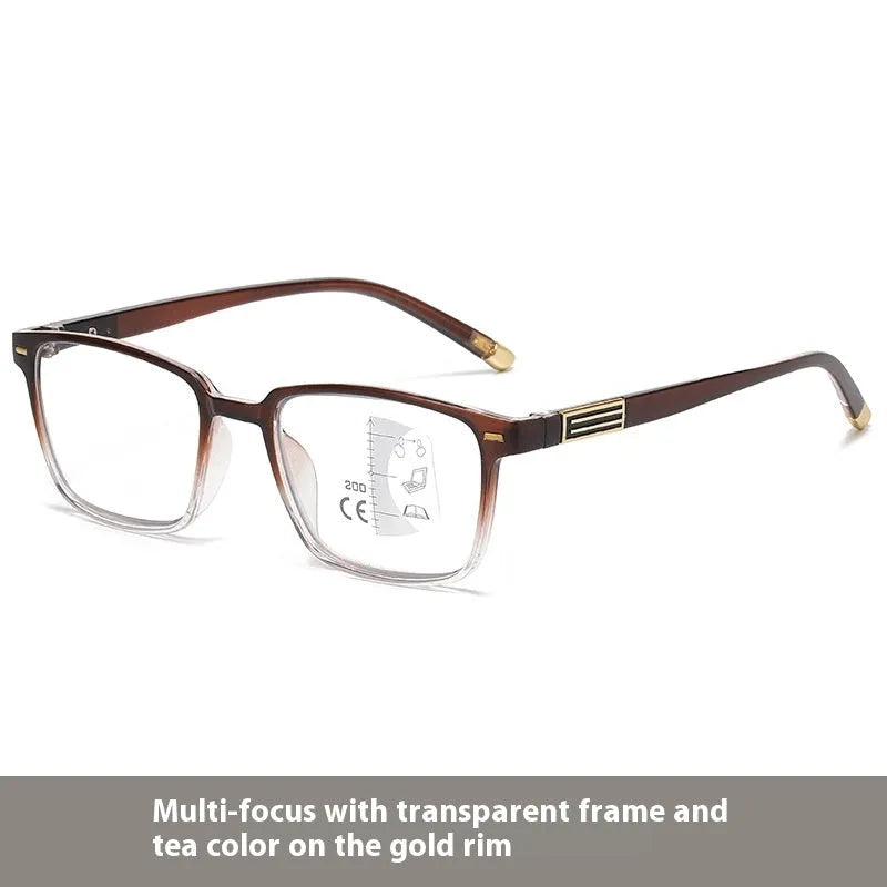 Multifocal reading glasses with anti-blue light and colour-changing lenses in various frame colour options