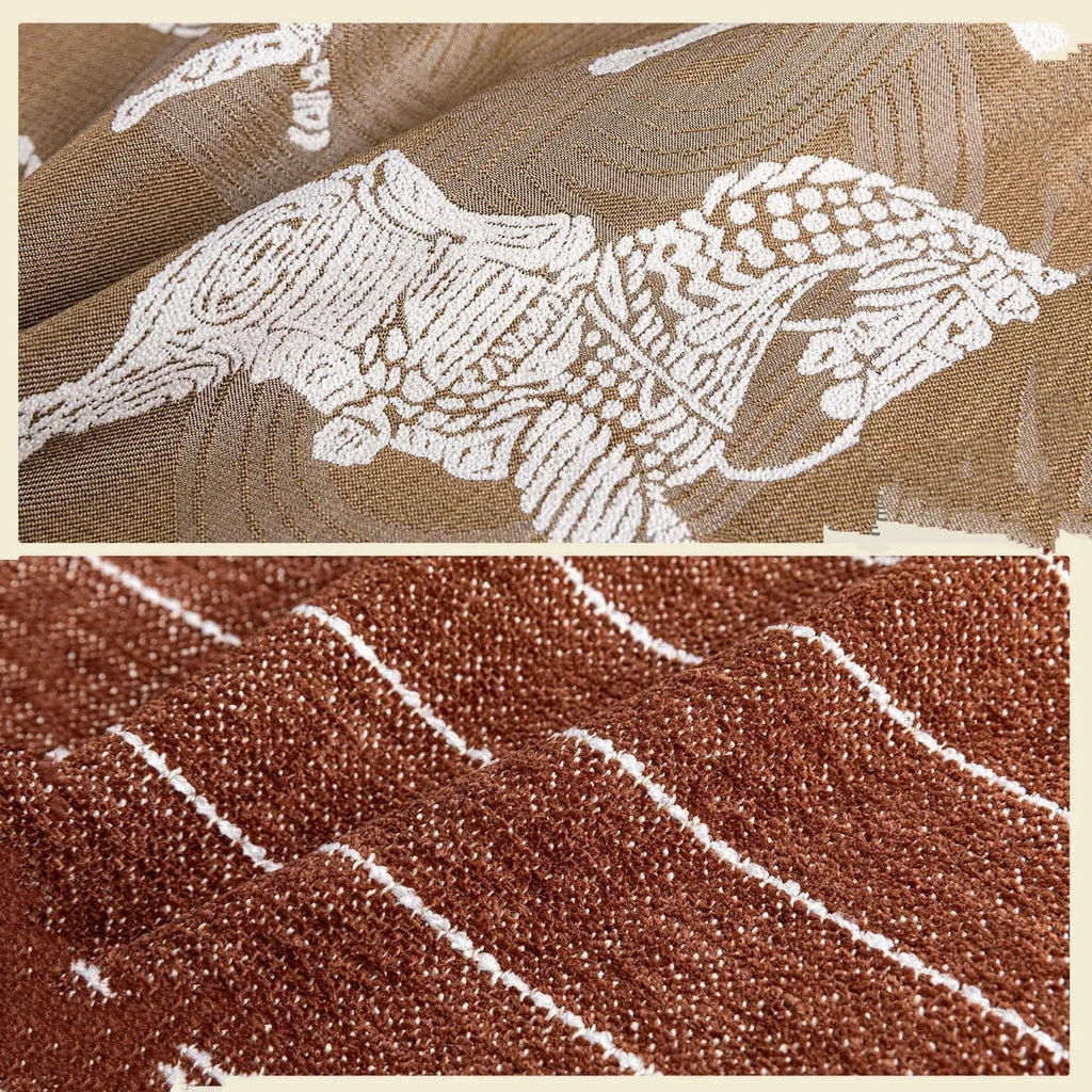 Chinese ancient style square cushion in brown geometric patterns, 45cm size with feather velvet fill.