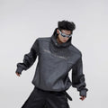 Men's red hooded sweater with three-dimensional printing design and structured shoulder pads in loose fit