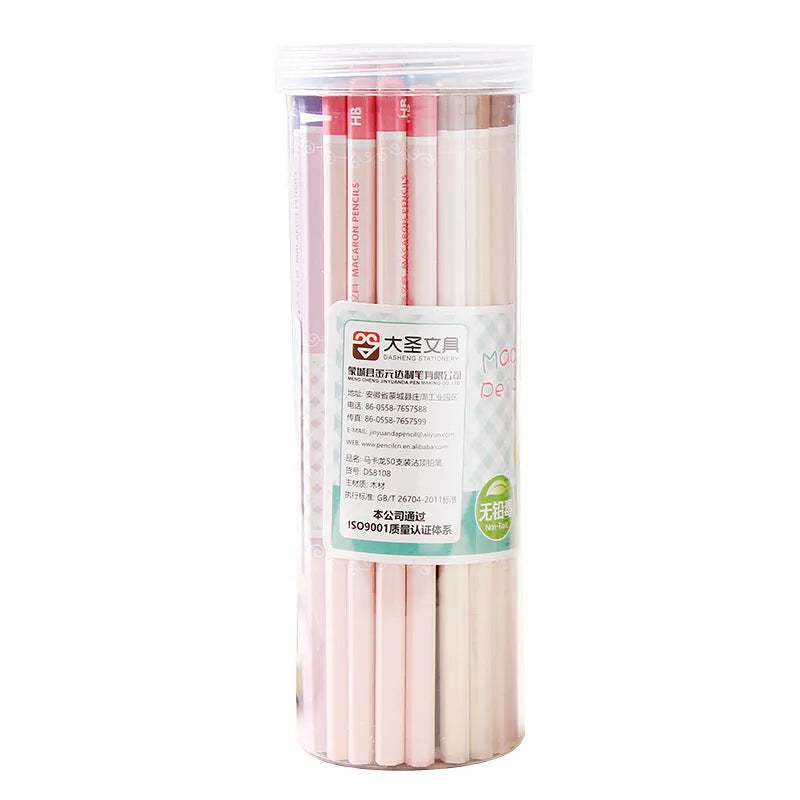 Basswood six-angle thermal transfer pencil with wooden shell, 50-piece barrel pack.