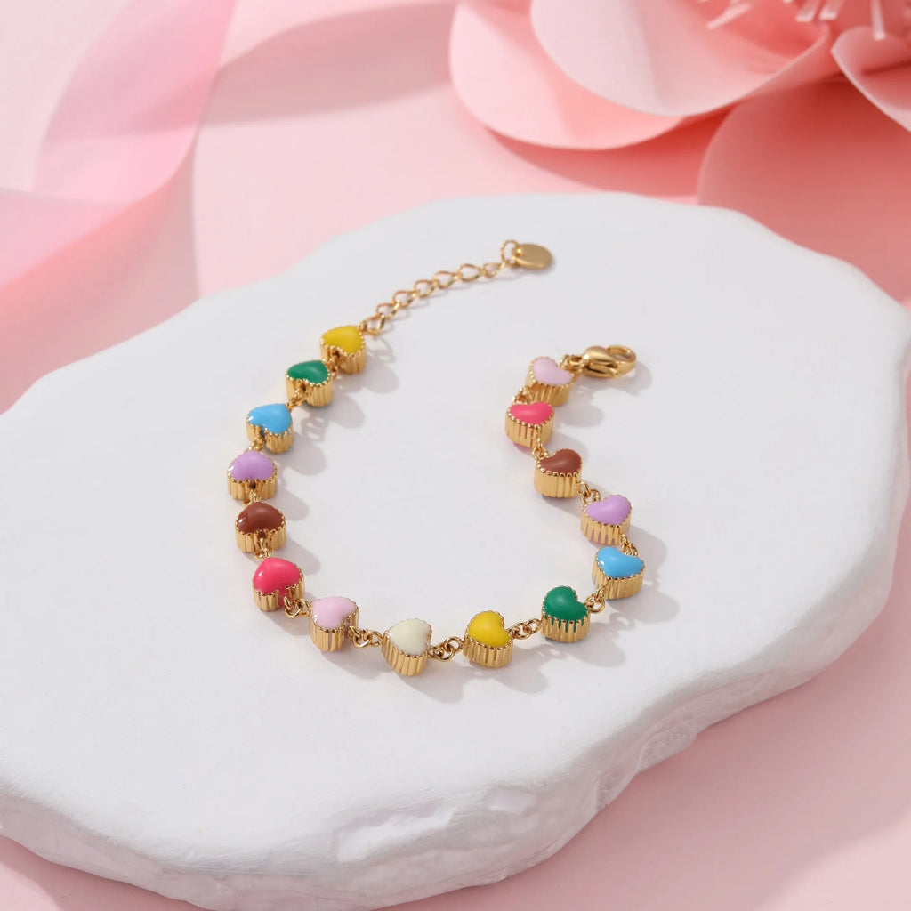 18K stainless steel heart-shaped bracelet with electroplated gold or steel finish