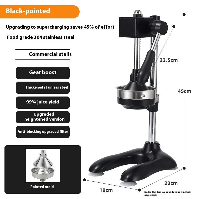 Vertical stainless steel manual juicer with multiple tip and colour options