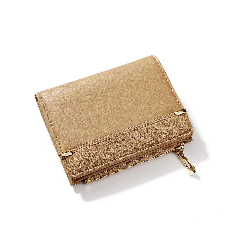 Ladies PU leather zipper wallet with multiple compartments including card slots and hidden storage