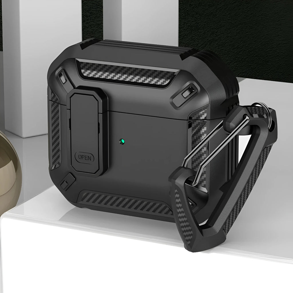 Plastic AirPods protective case in two-colour design with carrying hook