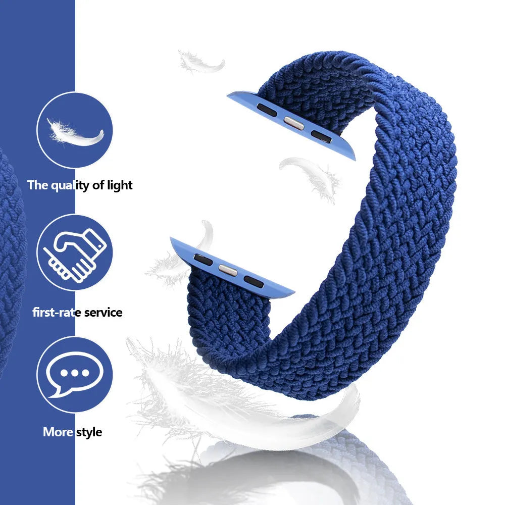 Recycled yarn and nylon woven Apple Watch strap with plastic head connector in multiple colours.