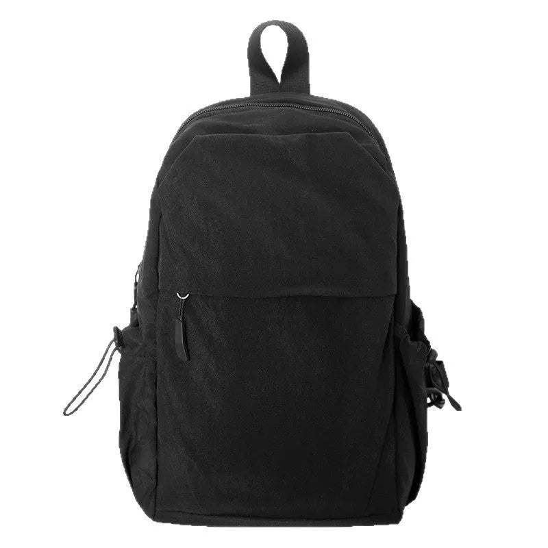 Black multi-functional waterproof nylon backpack with curved shoulder strap, free size, for men and women travel