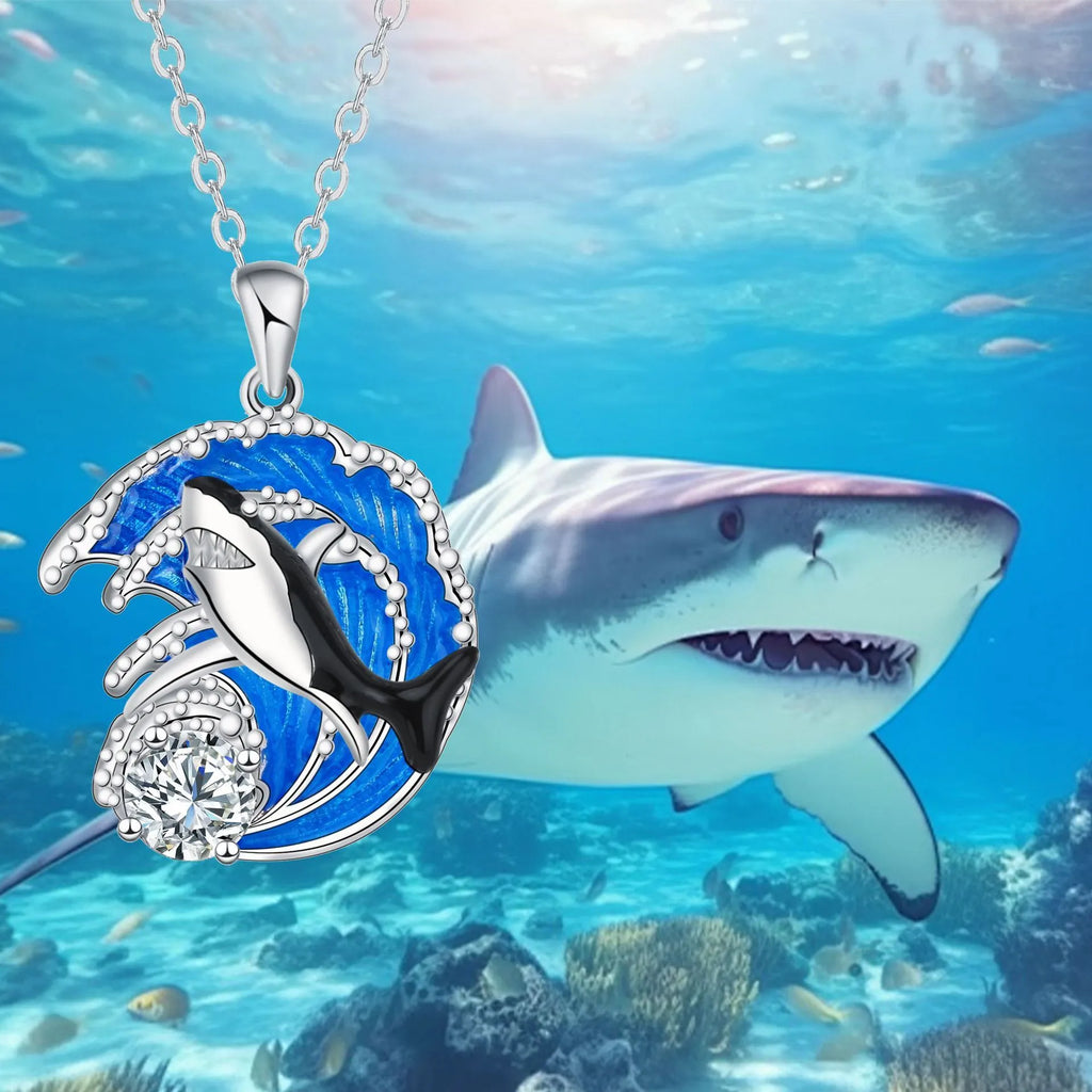 HAILANG women's adjustable shark pendant necklace on a cross chain, copper material with electroplated finish.