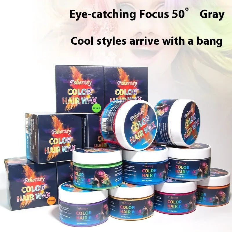 120g hair styling clay in multiple colours including blue, green, purple and rose red