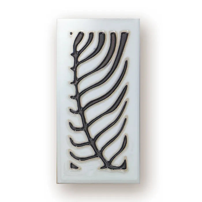 Handmade ceramic retro door number plate with blue enamel art, showing the number 5.