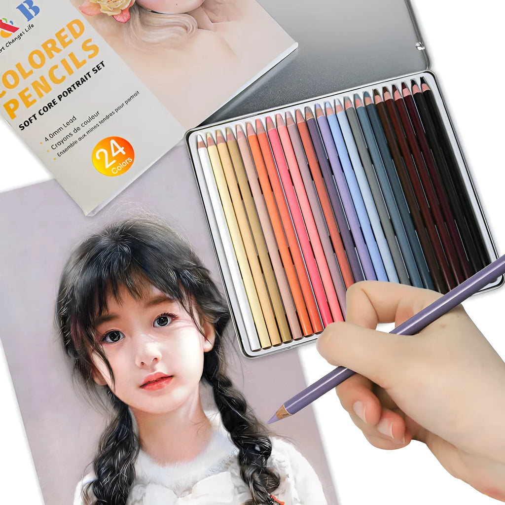 24-colour skin tone pencil set in iron box for portrait drawing artwork