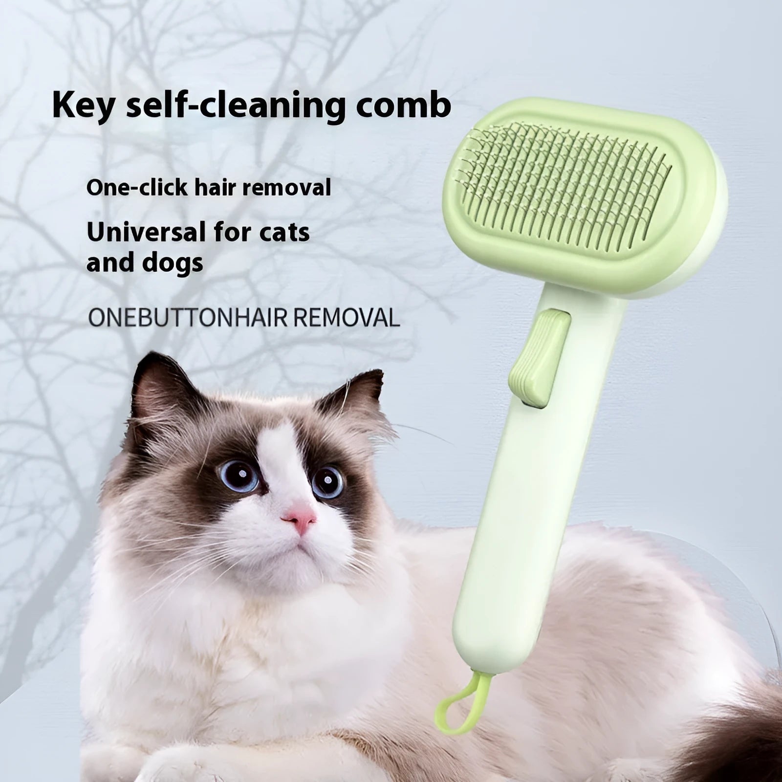 Large pet hair removal comb with stainless steel blades and ABS handle in light green