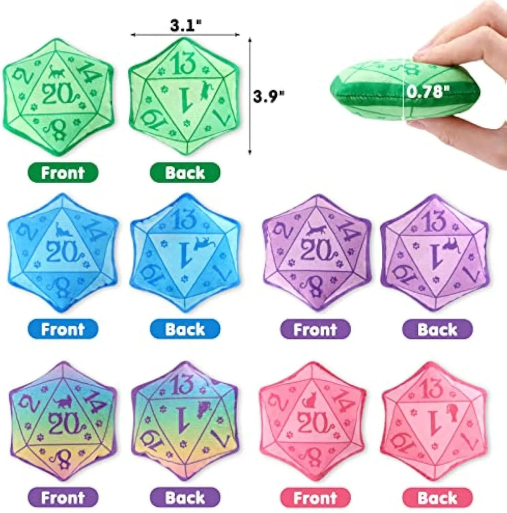 Dice-shaped plush catnip toy in various colours for DND tabletop game cat play