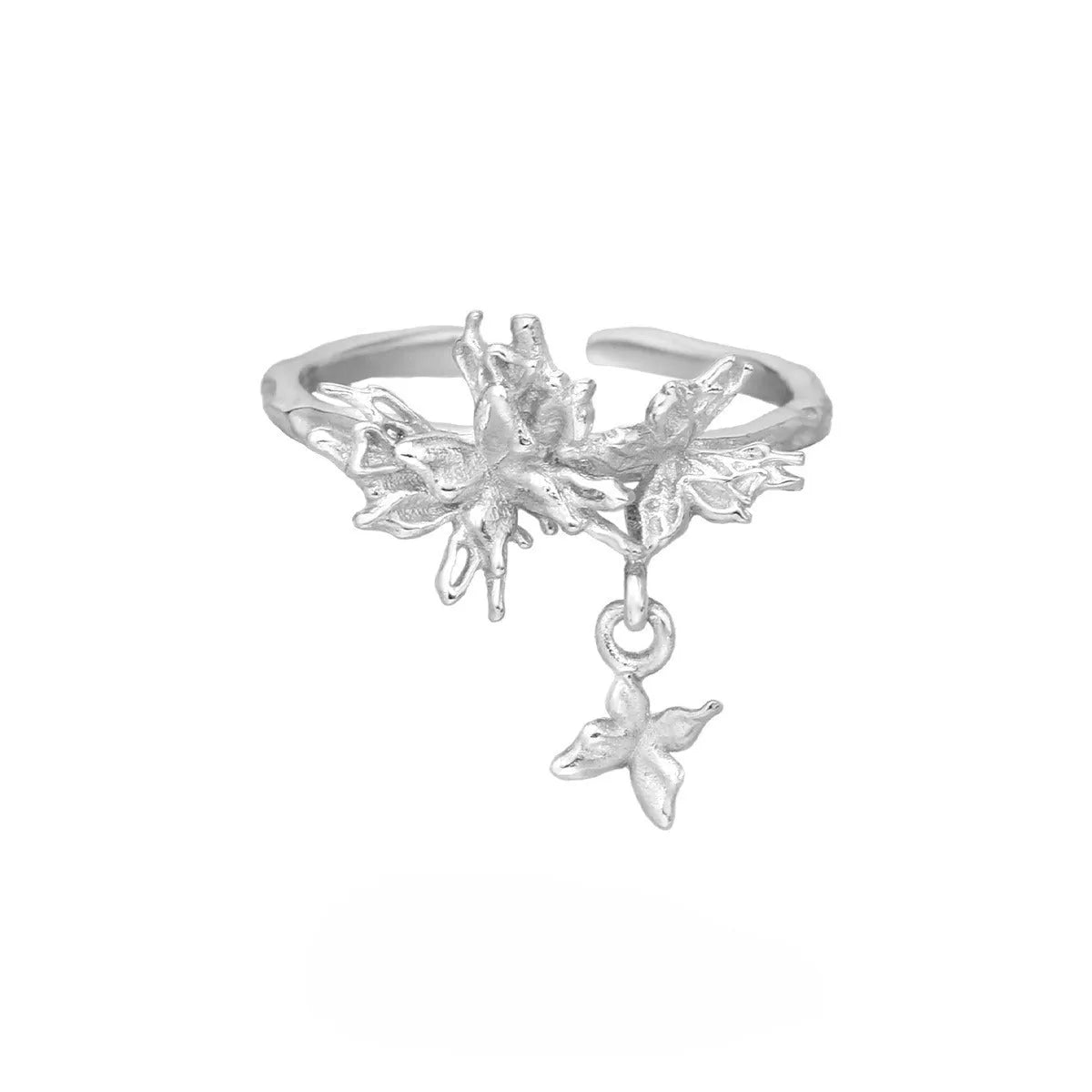 Silver butterfly ring earrings with adjustable opening in white gold or 18K gold colour options