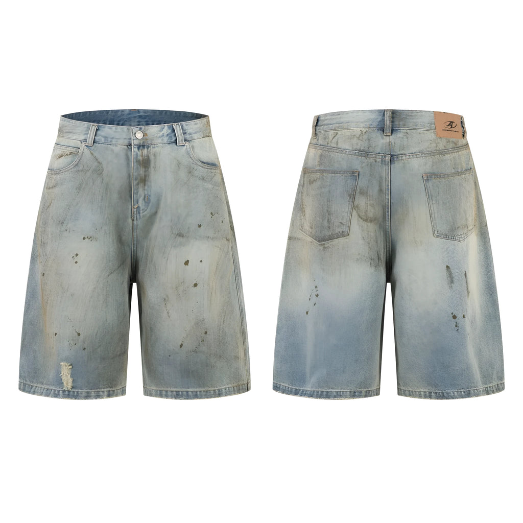 Men's blue cropped denim jeans with straight leg design and zipper fly in street fashion style