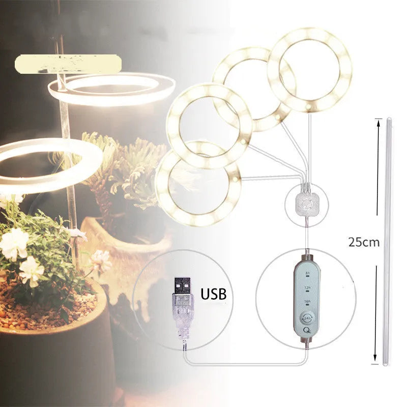 USB LED plant growth light with transparent housing and acrylic mounting stick