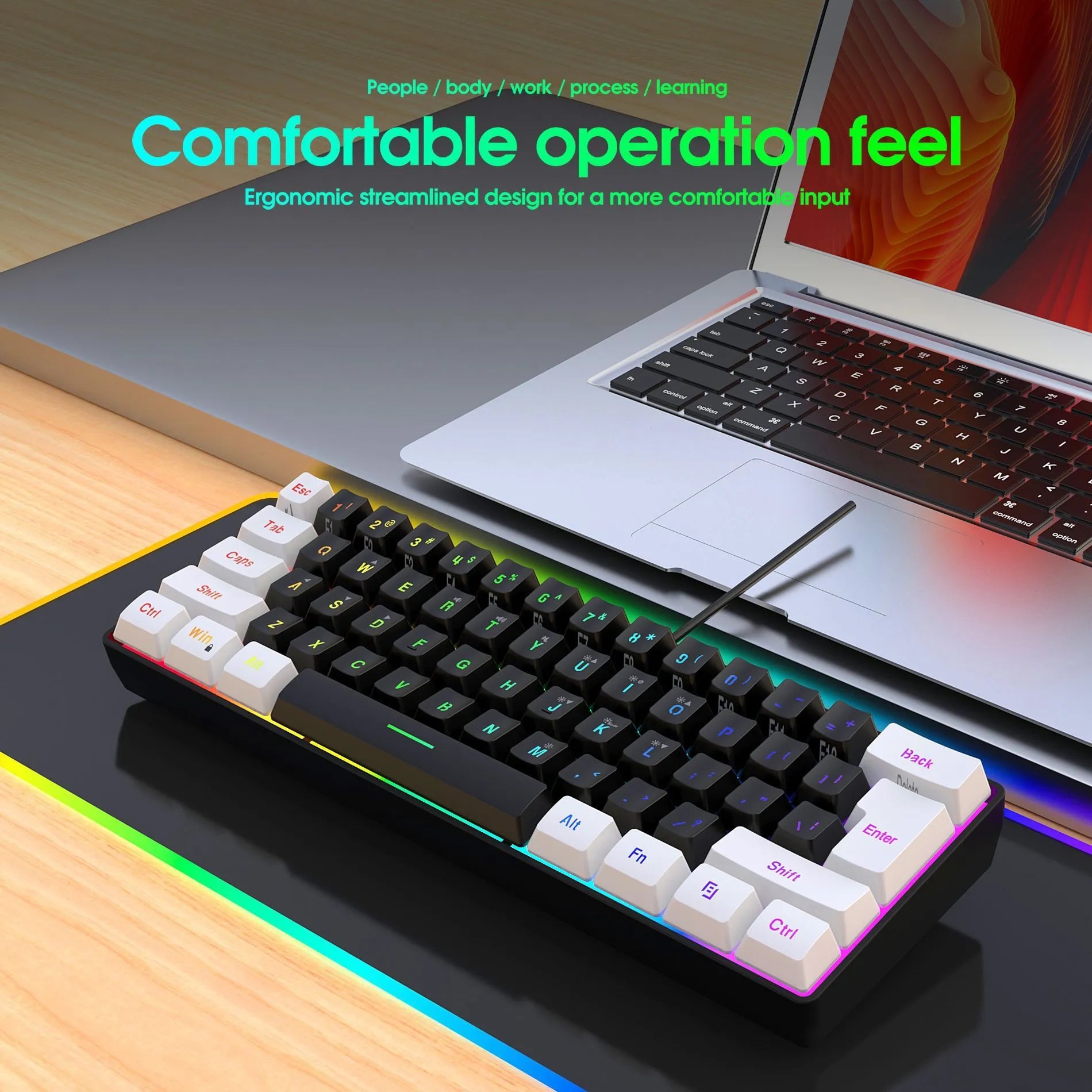 Wired 61 key membrane keyboard with USB cable in white and black colour