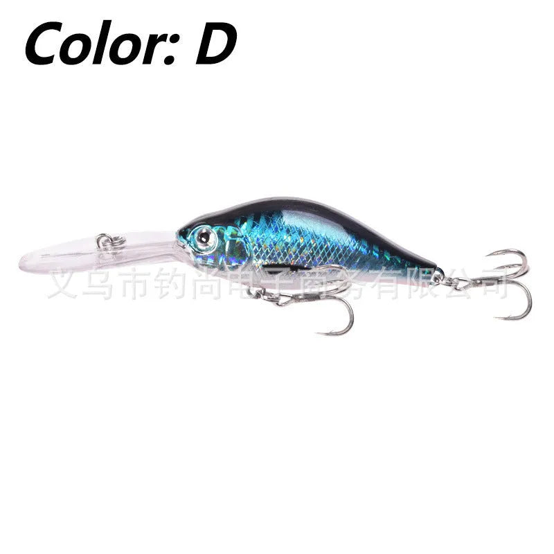 Floating Rock Little Fat Man deep diving mino fishing lure, 10.5cm long with treble hooks.