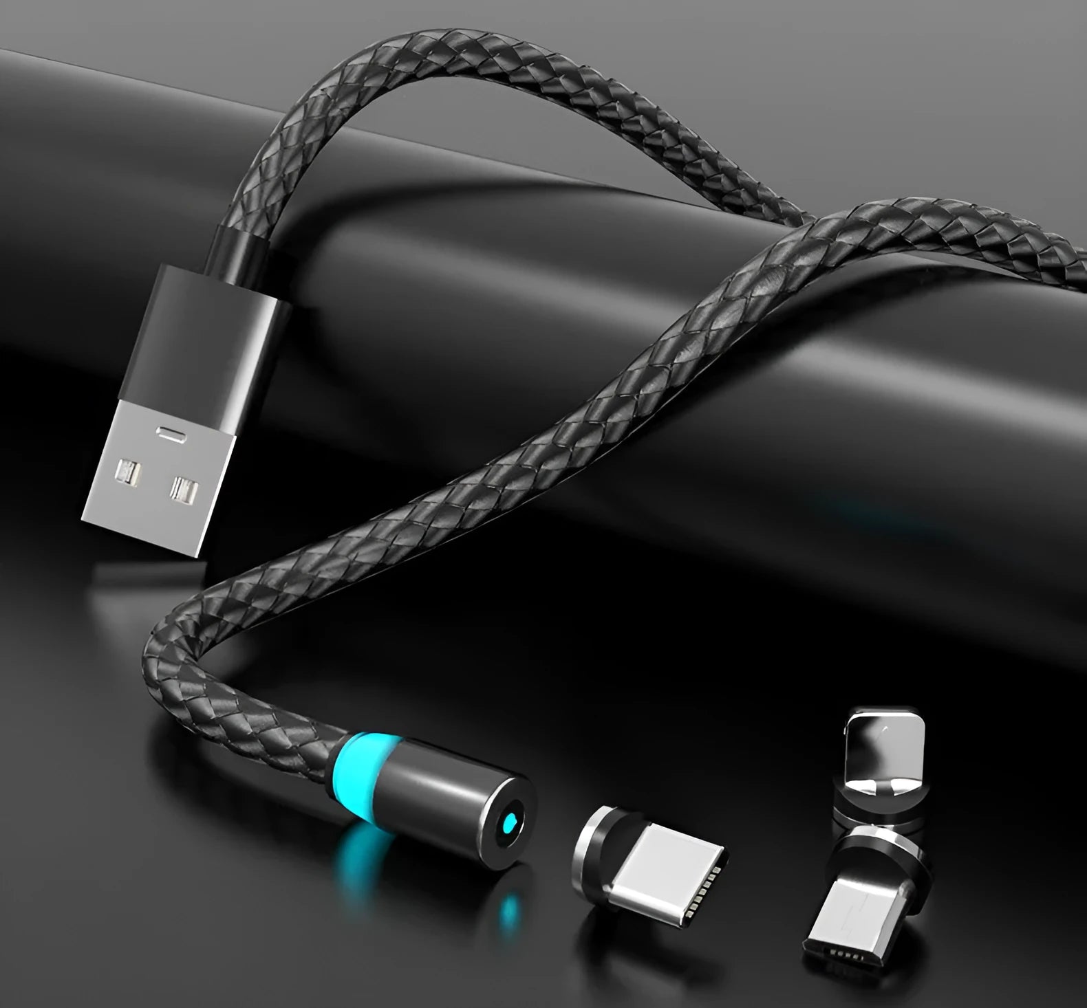 Magnetic charging cable with breathing light indicator for Apple and Android devices
