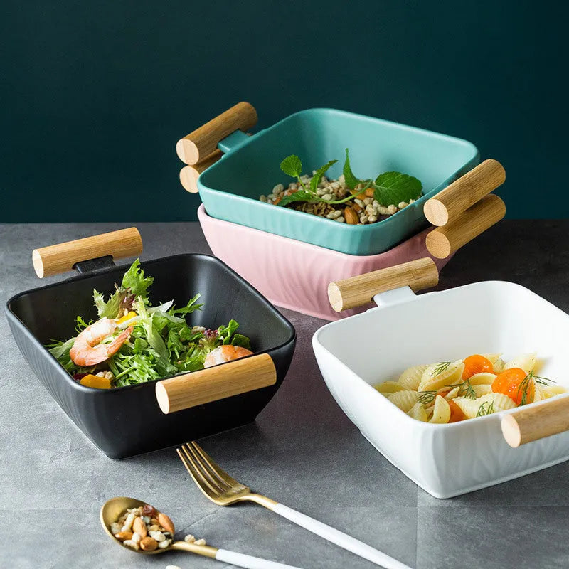 Irregular shaped porcelain ceramic bowl with matching lid available in multiple colours