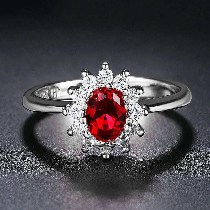 Women's blue moissanite flower ring in copper with zirconium stones on hand