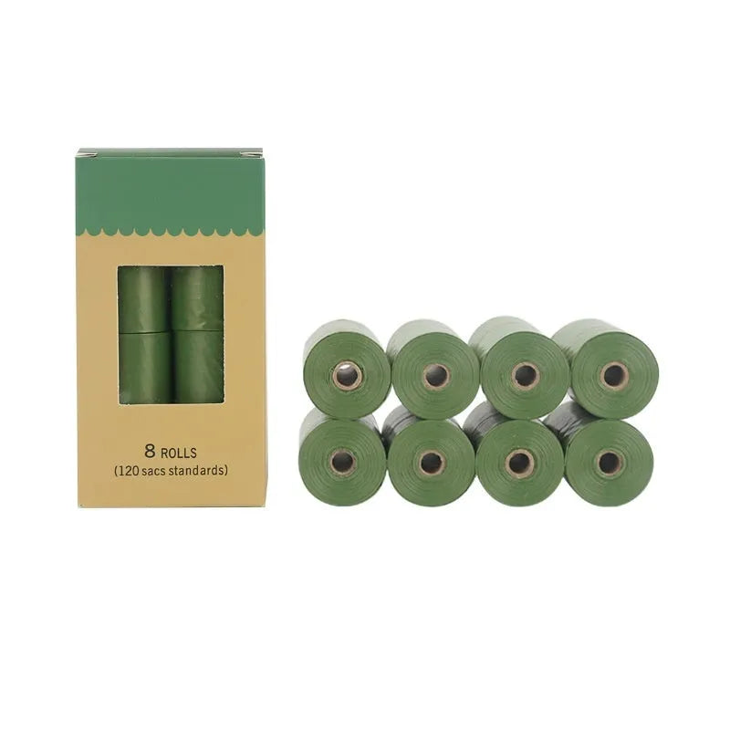 EPI degradable pet waste bag roll and dispenser in green colour