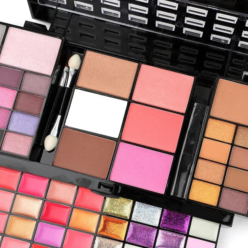74 colour makeup palette with eyeshadows, lip glosses, brushes in plastic case