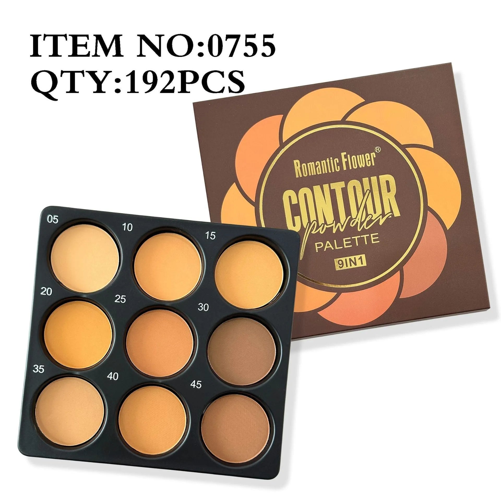 Open dark matte eyeshadow palette showing nine dark coloured pans with a repair disk.