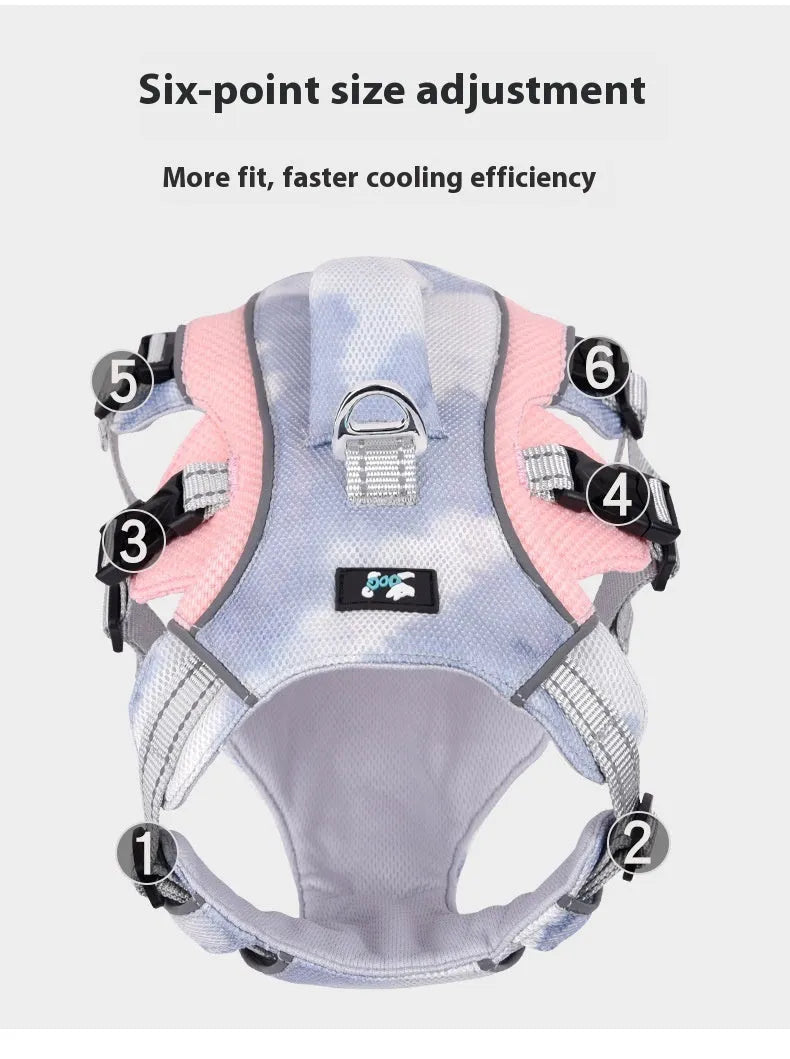 Reflective dog cooling chest strap harness in light blue colour