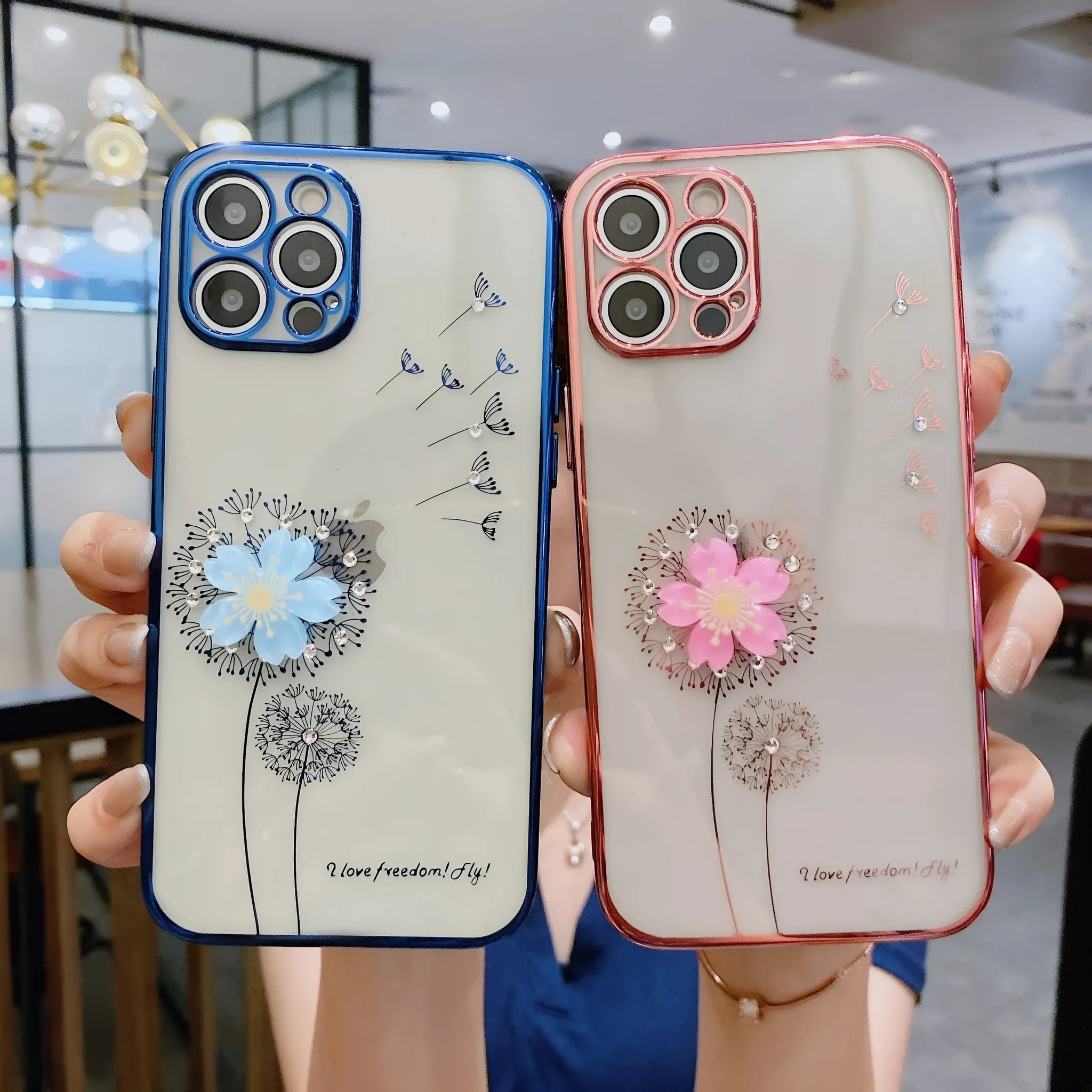 Green TPU iPhone case with a 3D floral spin stand holder on the back and a built-in screen protector.