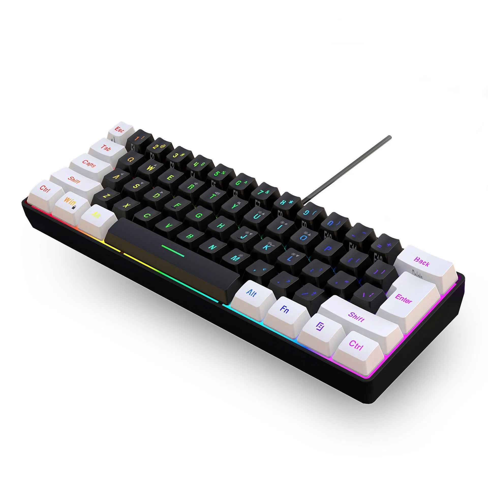 Wired 61 key membrane keyboard with USB cable in white and black colour
