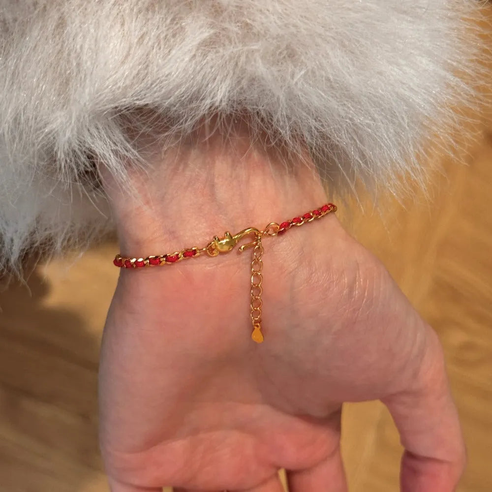 New Chinese style 925 sterling silver bracelet women woven red rope hexagon gold colour