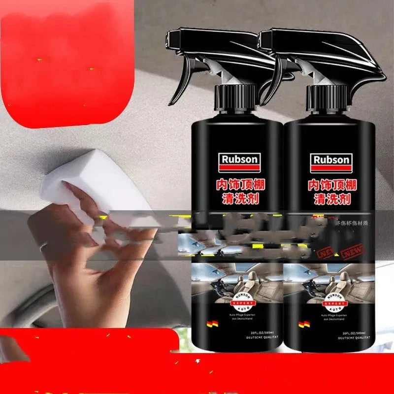 Fabric roof foam cleaner bottles with towel and sponge wipes for interior ceiling cleaning