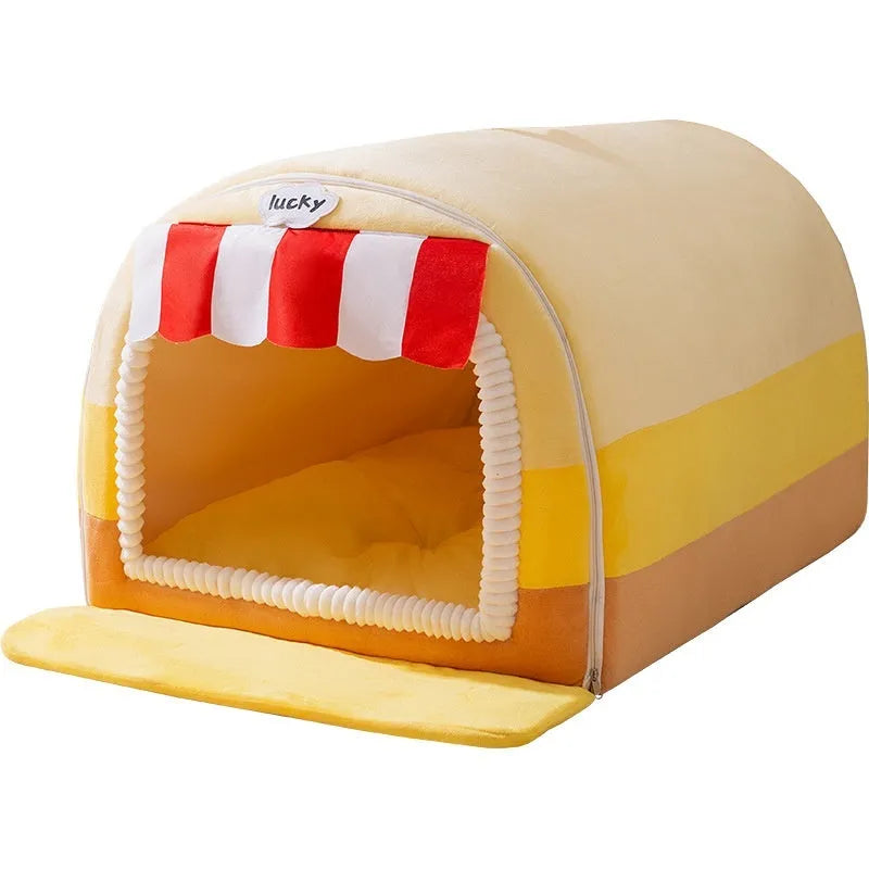 Autumn winter dog painted pet bed with sponge filling in Rock Yellow colour option