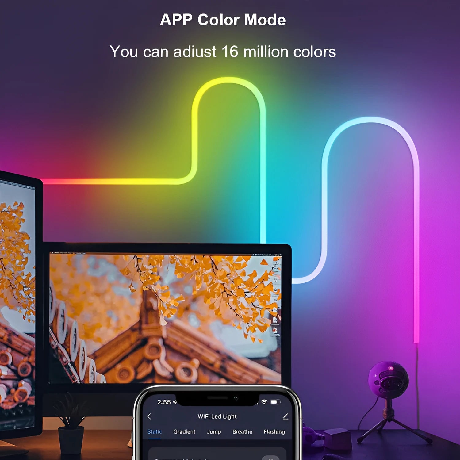 3 metre RGB magic colour Bluetooth WIFI phantom neon LED strip lights with remote control