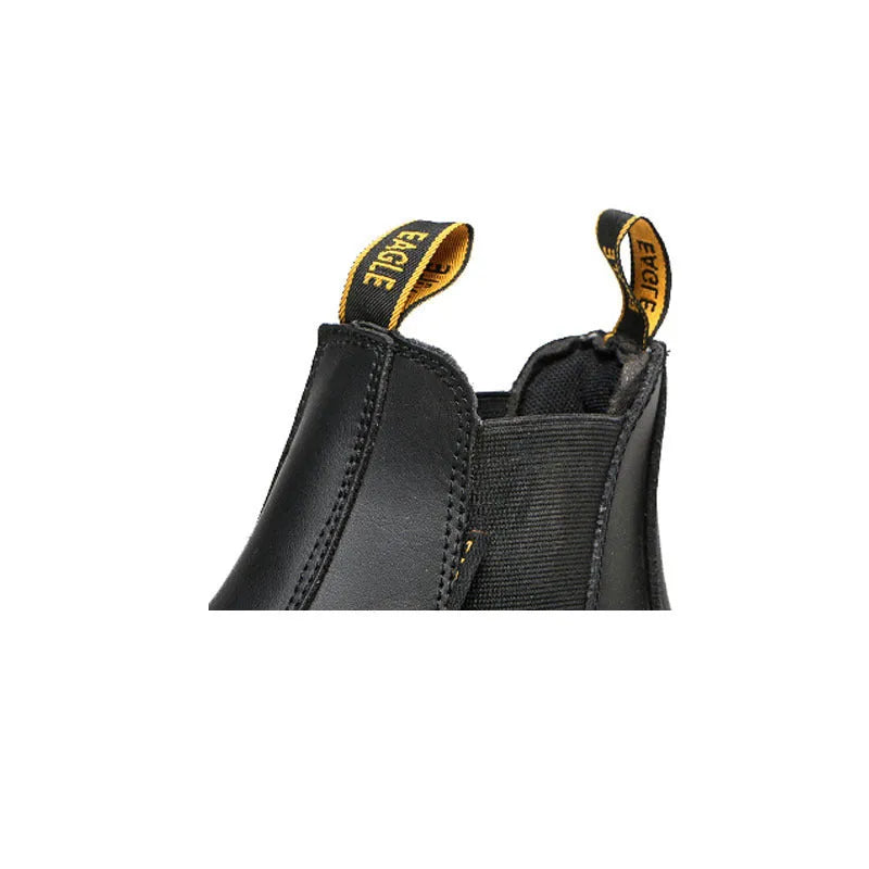 Black high-top leather safety work boots with anti-piercing sole
