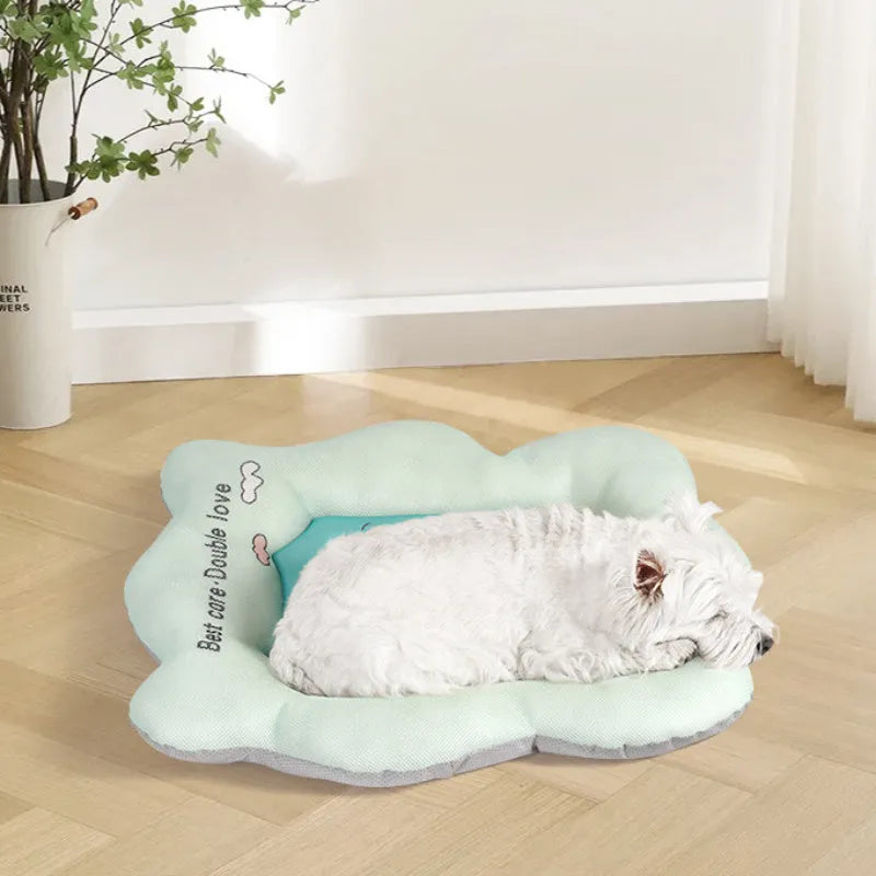 Green ice silk pet cooling mat for dogs and cats shown in a large size.