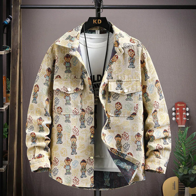 Women's casual lapel shirt coat in a colour option, showing long sleeves and straight hem design.