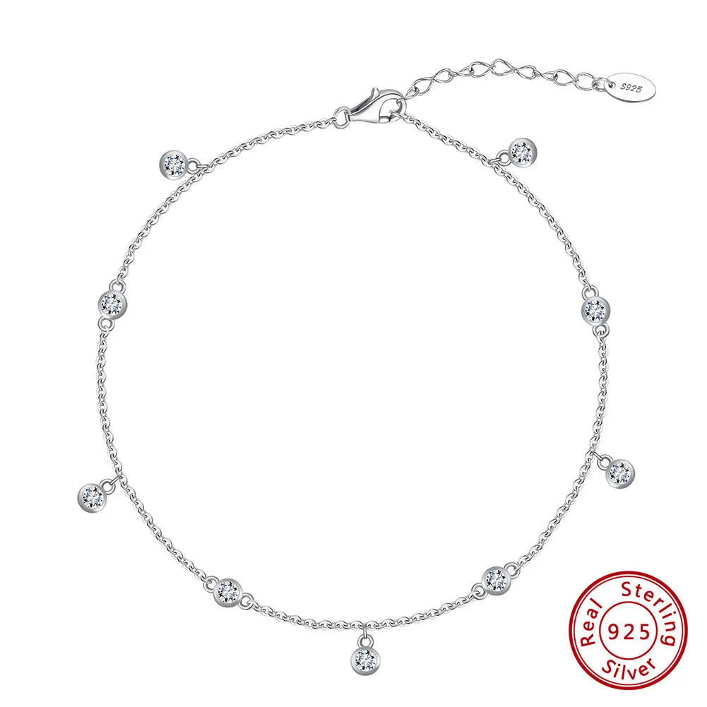 Women's sterling silver anklet with geometric zirconium pendant in gold finish