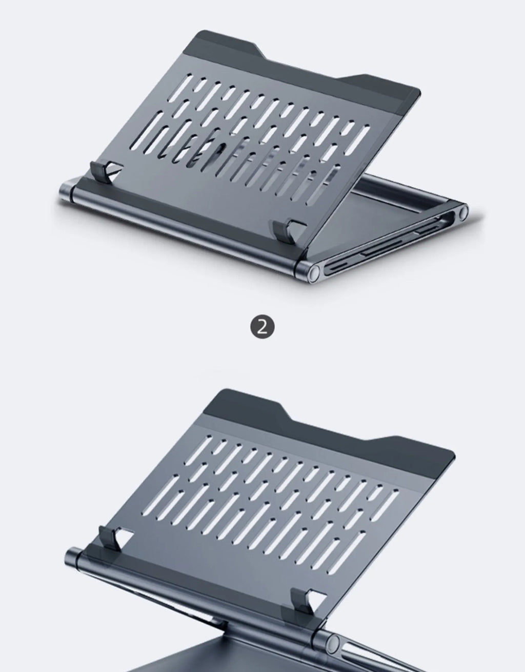 Aluminium laptop stand with 8-in-1 docking station in deep space grey on a desk