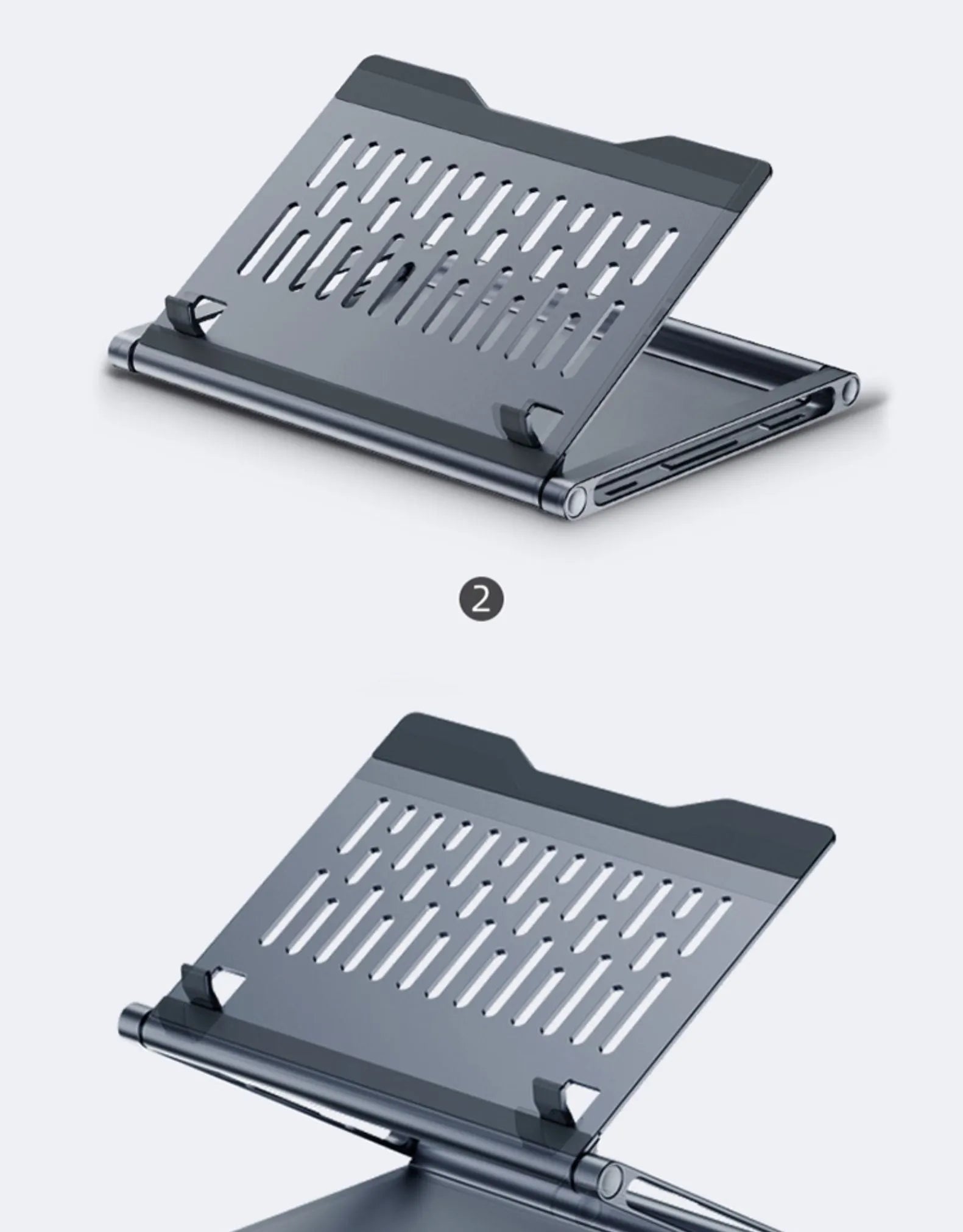 Aluminium laptop stand with 8-in-1 docking station in deep space grey on a desk