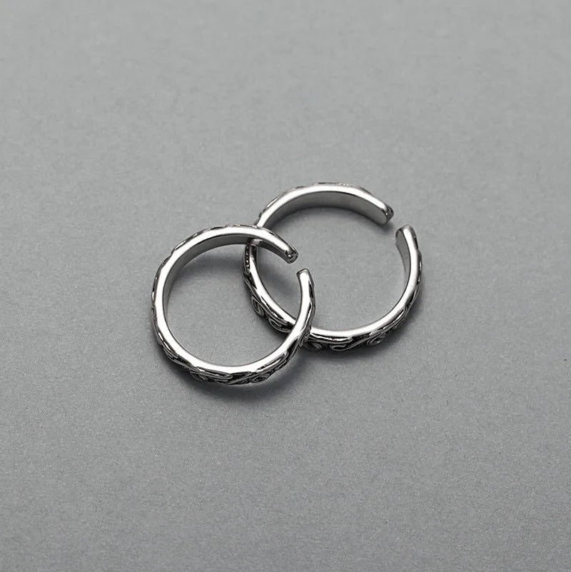 Geometric copper couple ring set with electroplated finish, adjustable opening, for men and women
