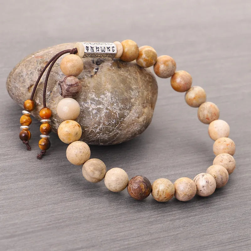 Wood colour handmade stone bead bracelet with European American retro minimalist design