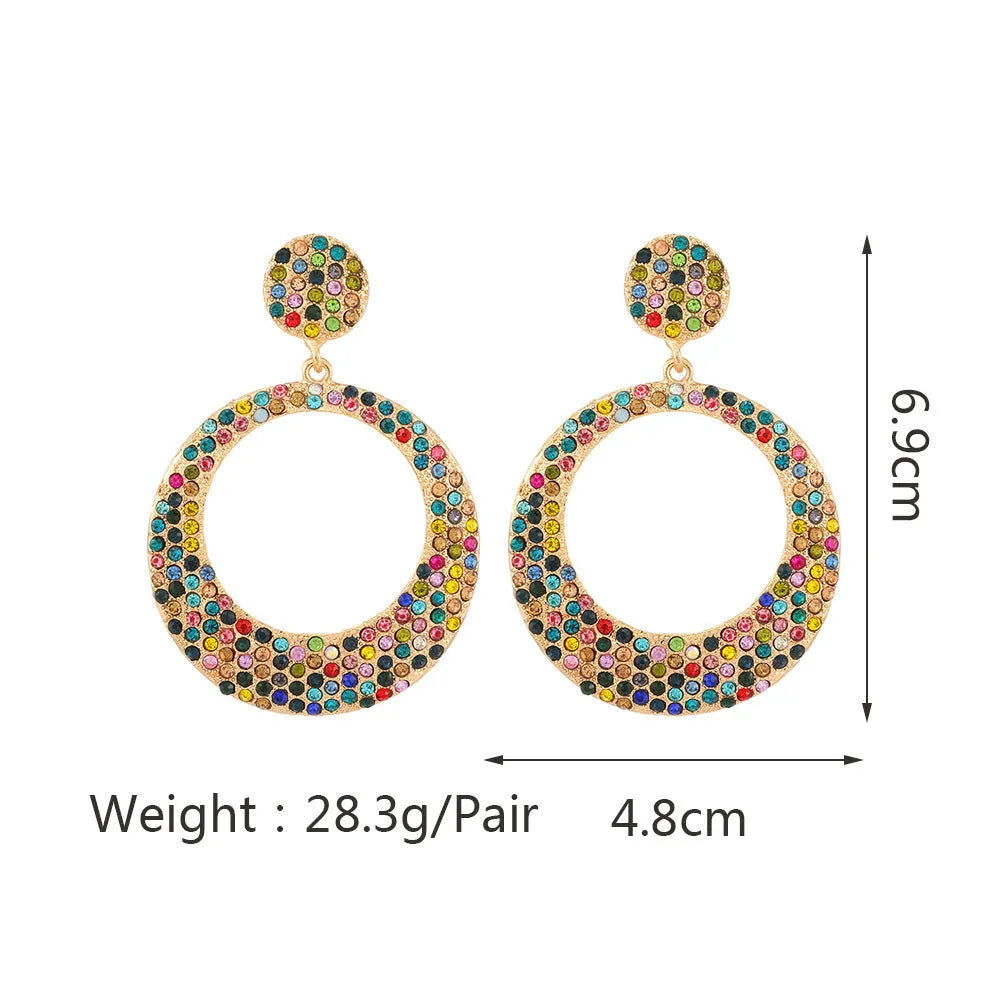 Coloured metal diamond cartoon style round pendant earrings for women