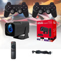 A white HD wireless game projector for home use on a wooden surface.