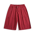 Loose fit workwear cropped pants with wide-leg silhouette in apricot, red, or army green colours